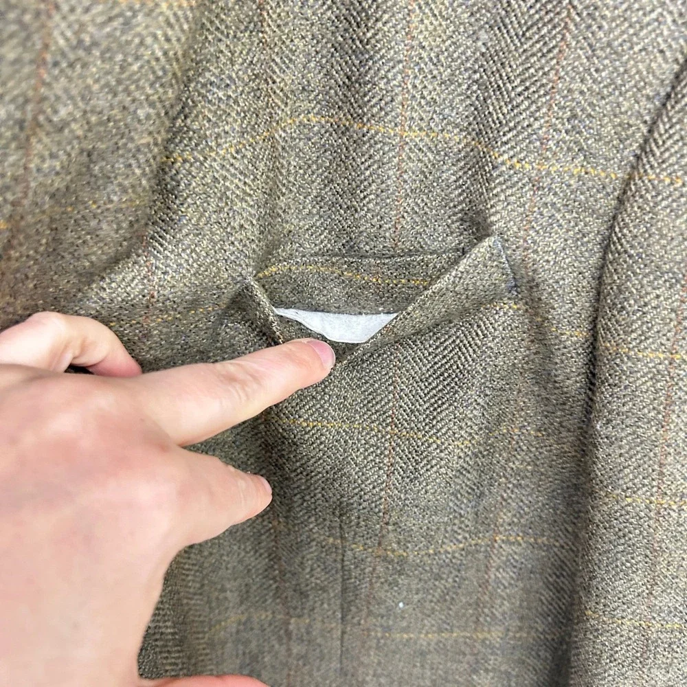 Chaps Ralph Lauren Wool Windowpane Blazer 42 Tall Brown Dark Academia Professor‎